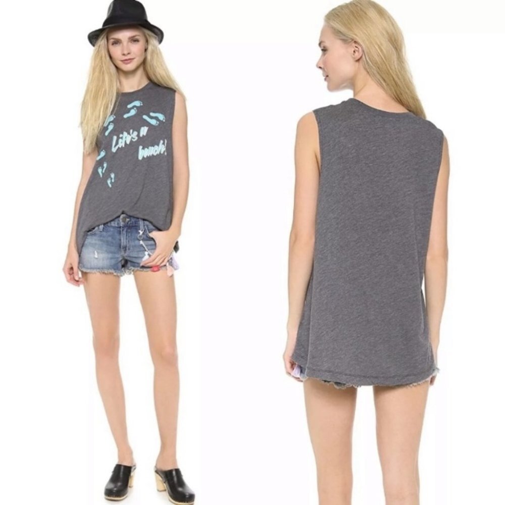 Wildfox Life is a Beach Muscle Tee Tank Grey Small‎ T-Shirt Made in USA Bohemian